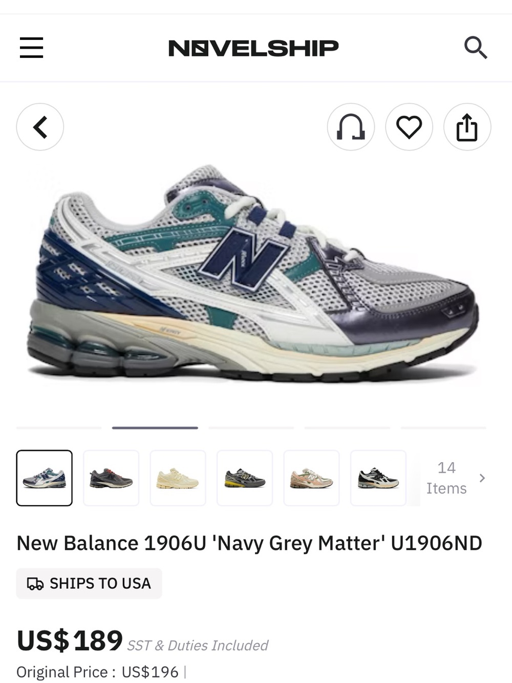New Balance 1906 Utility Navy Grey Matter size 5 mens 6.5 womens like new EUC